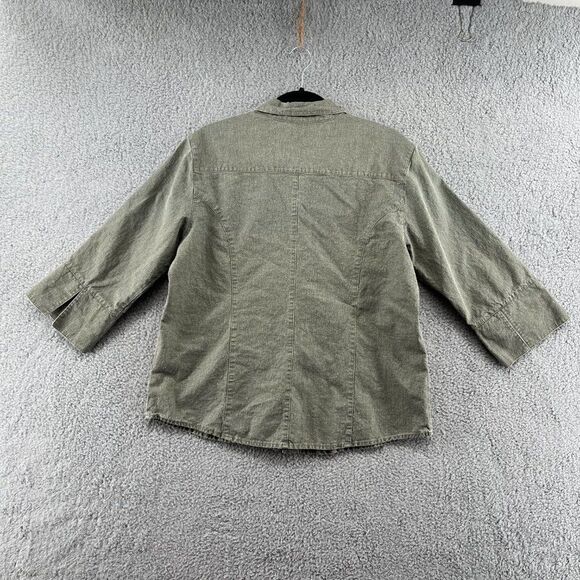 Hearts of Palm Linen Blend Button Down Shirt Olive Green Women's 14 - Picture 3 of 12